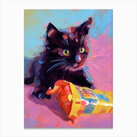 A Black Cat Kitten Oil Painting 8 Canvas Print