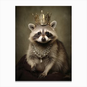 Vintage Portrait Of A Barbados Raccoon Wearing A Crown 3 Canvas Print