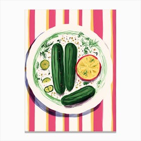 A Plate Of Cucumber 3 Top View Food Illustration 4 Canvas Print