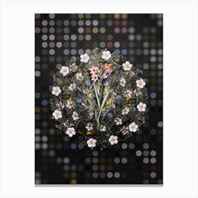 Vintage Sword Lily Flower Wreath on Dot Bokeh Pattern n.0572 Canvas Print