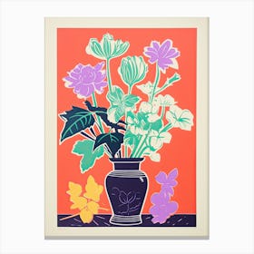 Colourful Bouquet Of Flowers In Risograph Style 3 Canvas Print