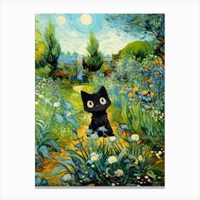 Black Cat Van Gogh Garden Canvas Print