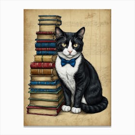 Cat With Books Canvas Print