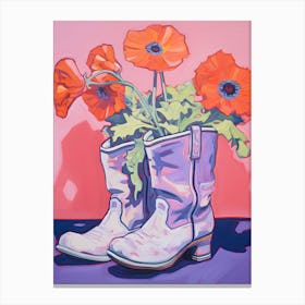 A Painting Of Cowboy Boots With Pink Flowers, Fauvist Style, Still Life 5 Canvas Print