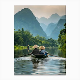 Two People Rowing A Boat On A River Canvas Print