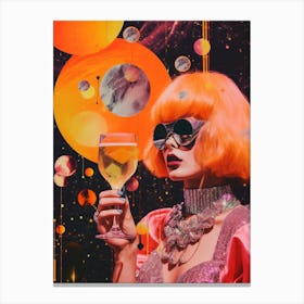 Retro Cocktail Space Lady Collage Canvas Print