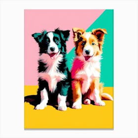 'Border Collie Pups' , This Contemporary art brings POP Art and Flat Vector Art Together, Colorful, Home Decor, Kids Room Decor, Animal Art, Puppy Bank - 30th Canvas Print