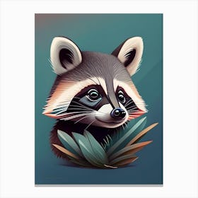Teal Raccoon Digital Canvas Print