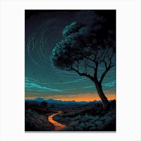 Tree In The Night Sky Canvas Print