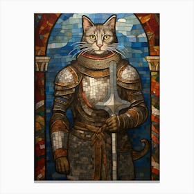 Mosaic Cat In Medieval Armour Canvas Print
