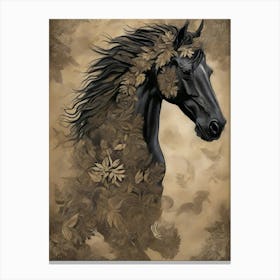 Abstract Art Of Black Horse Unique $ Antique Style Canvas Print