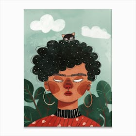 Afro-American Girl With Cat Canvas Print