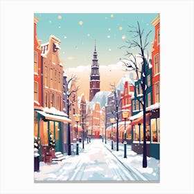 Vintage Winter Travel Illustration Amsterdam Netherlands 1 Canvas Print