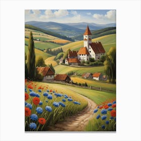 Poppies In The Field Landscape Canvas Print