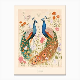 Folksy Floral Animal Drawing Peacock 5 Poster Canvas Print
