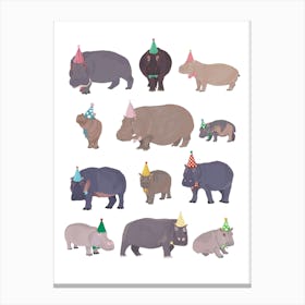 Hippos On Party Hats Canvas Print