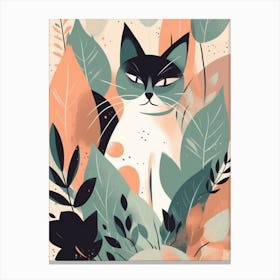 Jungle Cat With Leaves and Flowers Canvas Print