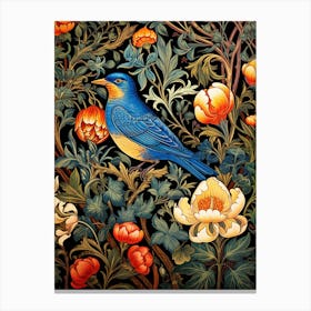 Blue Bird And Flowers Canvas Print