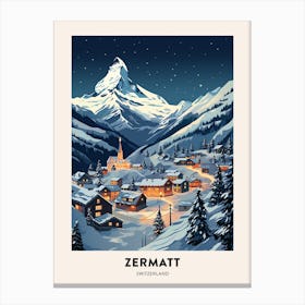 Winter Night  Travel Poster Zermatt Switzerland 2 Canvas Print