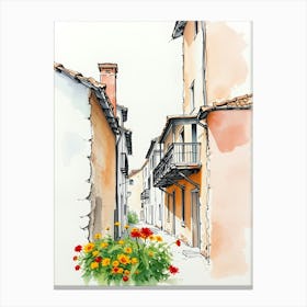 Watercolor Sketch Of A Street Canvas Print