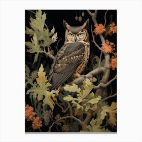 Dark And Moody Botanical Great Horned Owl 3 Canvas Print