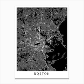 Boston Black And White Map Canvas Print