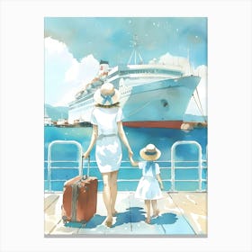 Mother And Daughter On A Cruise Ship Canvas Print