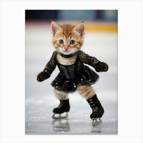 Cute Kitten On Ice Skates 3 Canvas Print