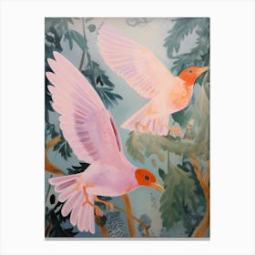 Pink Ethereal Bird Painting European Robin 2 Canvas Print
