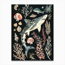 Port Jackson Shark Seascape Black Background Illustration 2 Canvas Print