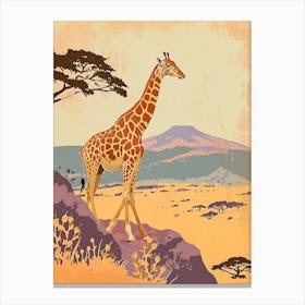Gold Giraffe In The Landscape Watercolour Illustration 2 Canvas Print