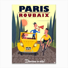 Paris Roubaix Cycling Poster Yellow Canvas Print