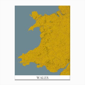 Wales Yellow Blue Map Canvas Print