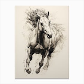 A Horse Painting In The Style Of Hatching And Cross Hatching 1 Canvas Print