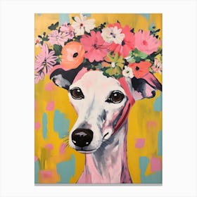 Whippet Portrait With A Flower Crown, Matisse Painting Style 2 Canvas Print