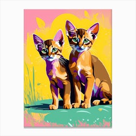 Flat Art Painting Two Cute Adorable Abyssinian Kittens Canvas Print