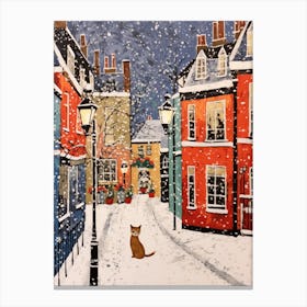 Cat In The Streets Of Matisse Style London With Snow 6 Canvas Print