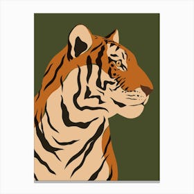 Jungle Safari Tiger on Dark Green Canvas Print