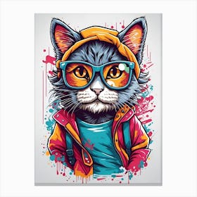 Full Color Cute Cat Wearing Glasses Canvas Print