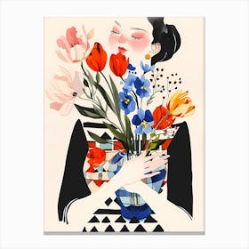 woman holding flowers modern feminine Canvas Print