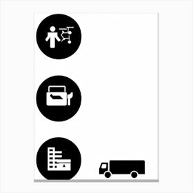 Black Icon Interface Representing Various Sectors Including Transportation Medicine Mobile School Canvas Print