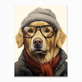 Golden Retriever Dog Wearing Glasses Canvas Print