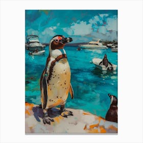 Galapagos Penguin Paradise Harbor Colour Block Painting 3 Canvas Print