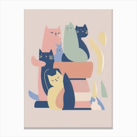 Stack Of Cats Matisse Style Pastel Colours Canvas Print