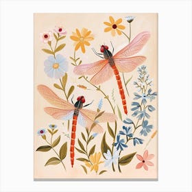 Folksy Floral Animal Drawing Dragonfly 3 Canvas Print