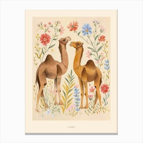 Folksy Floral Animal Drawing Camel 2 Poster Canvas Print
