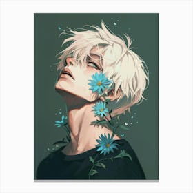 Anime Boy With Flowers Canvas Print