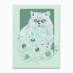 Cute Persian Cat With Flowers Illustration 1 Canvas Print