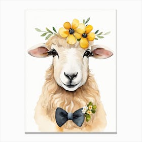 Baby Blacknose Sheep Flower Crown Bowties Animal Nursery Wall Art Print (30) Canvas Print