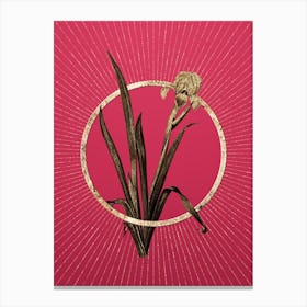 Gold Crimean Iris Glitter Ring Botanical Art on Viva Magenta n.0130 Canvas Print